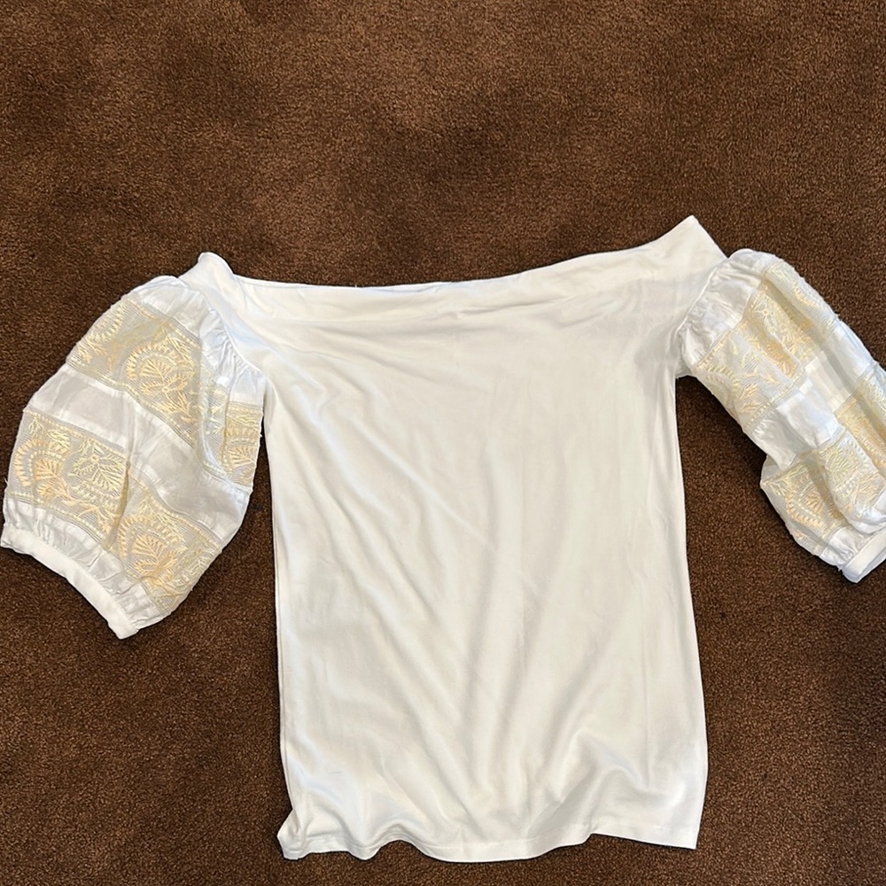 Free People Cream Off-Shoulder Puff Sleeve Blouse